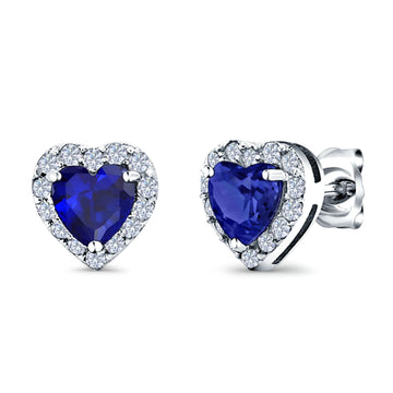 Heart shape Stud Earrings Wedding Simulated Blue Sapphire CZ 925 Sterling Silver (10mm)